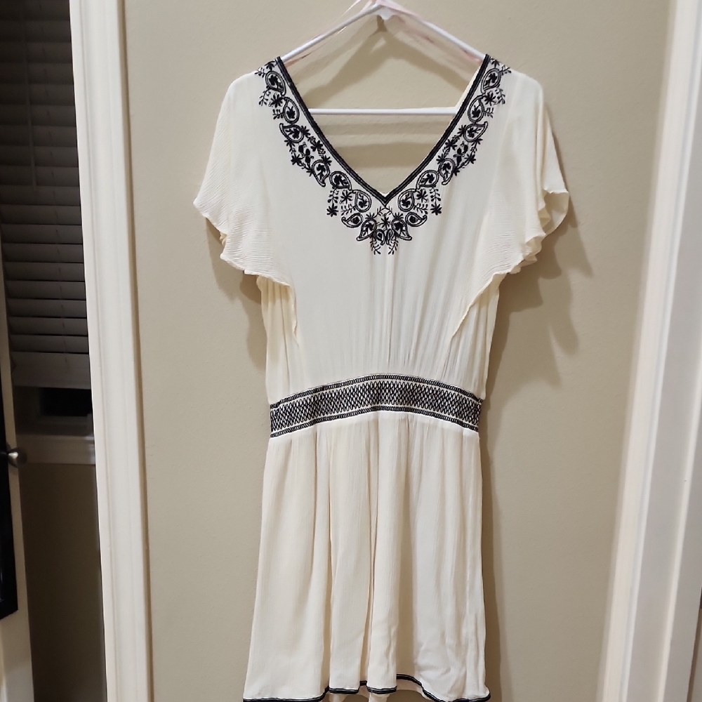 Forever 21 Cream and Black Embroidered Dress